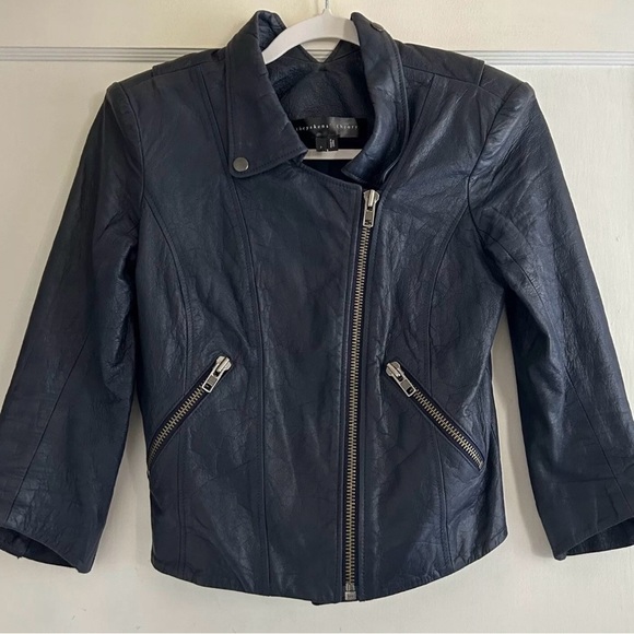 Theyskens Theory Jotor Blue Lamb Leather Moto Jacket Size 0 - Picture 2 of 4
